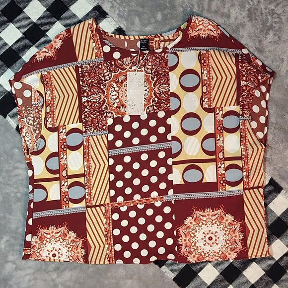 1XL | Emery Rose | Patchwork Print Sleeveless Block Blouse - Picture 1 of 7